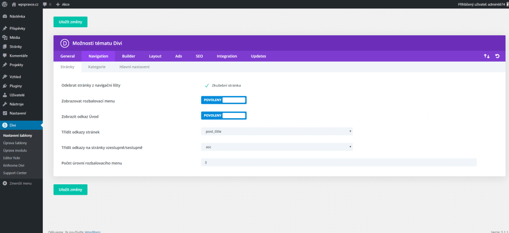 Nastavení Divi šablony - Navigation