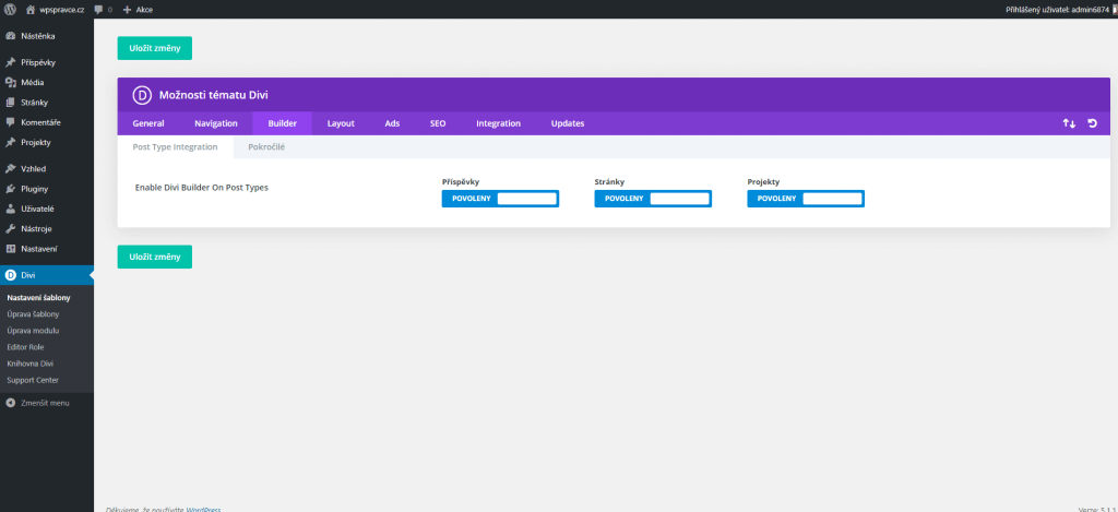 Nastavení Divi šablony - Post Type Integration