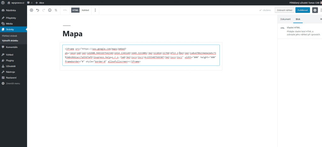 Vložení mapy do webu