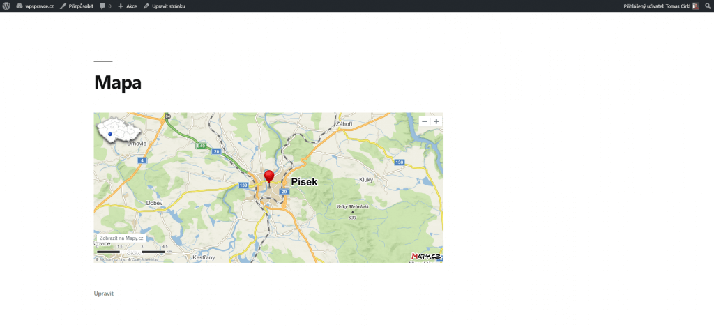 Mapy z mapy.cz vložená do stránek