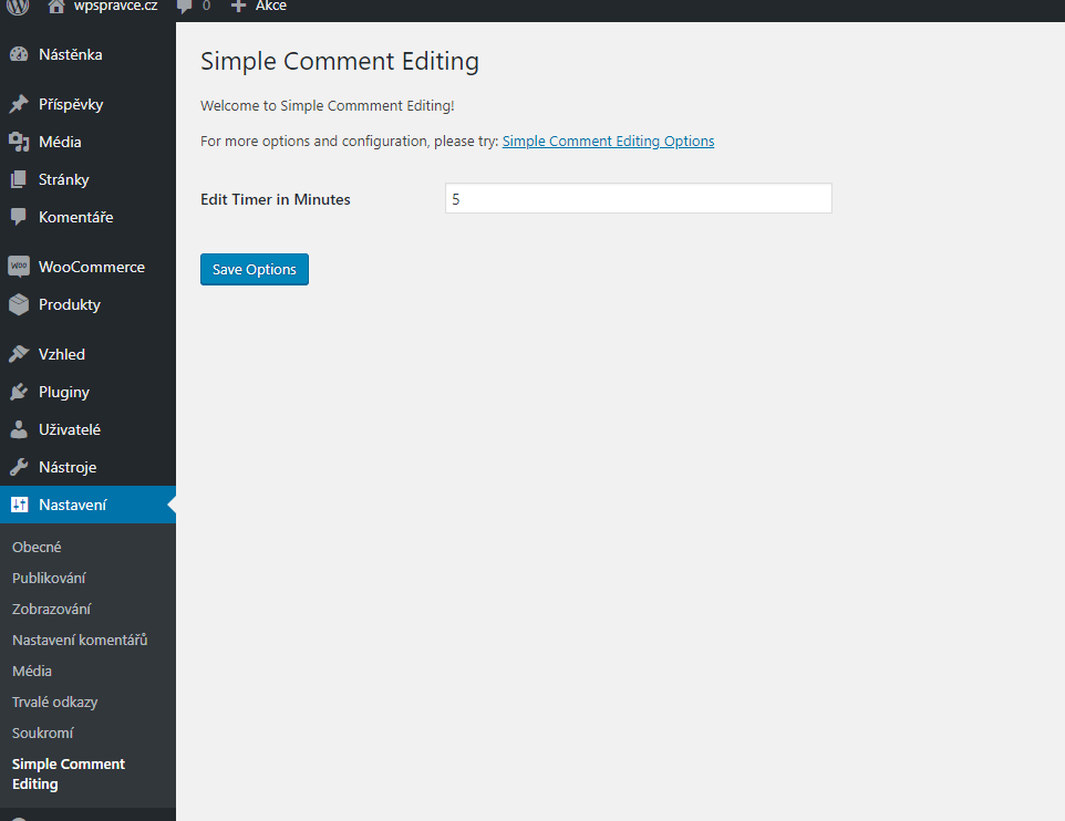 Nastavení pluginu Simple Comment Editing