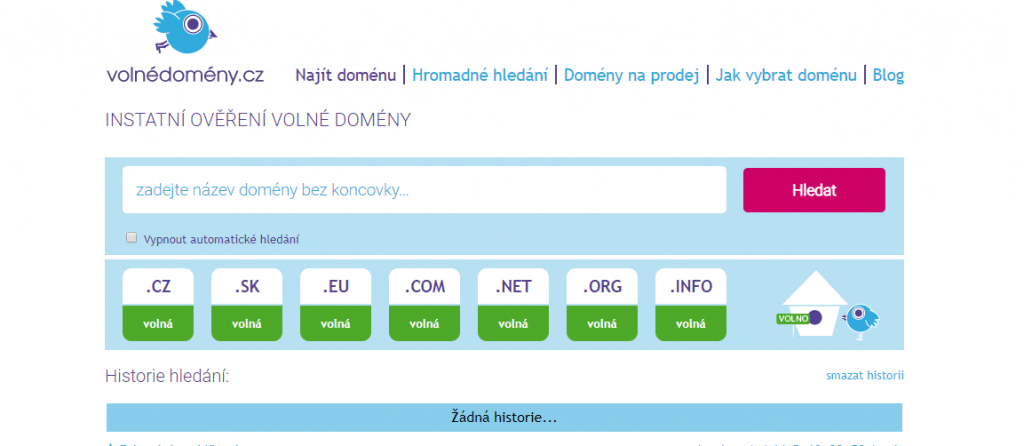 volnedomeny.cz - ověření volné domény