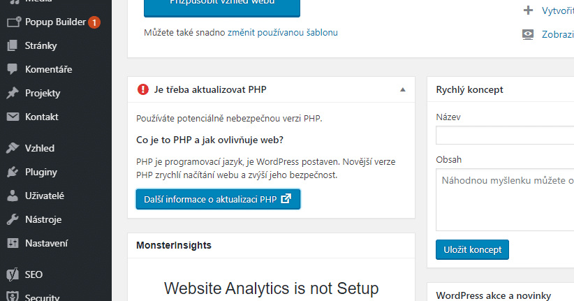 Je třeba aktualizovat PHP