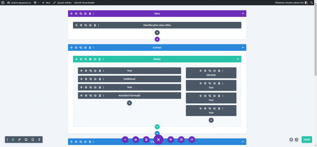 Tvorba stránky přes Divi Builder