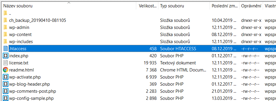 htaccess v základní složce WordPress