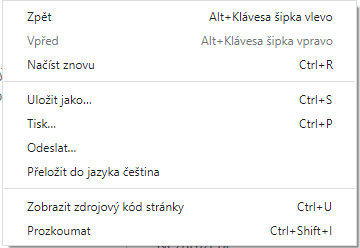 Nabídka pravé tlačítko myši