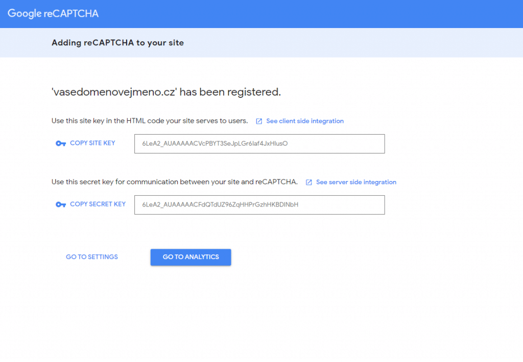 Google reCAPTCHA v3 klíče