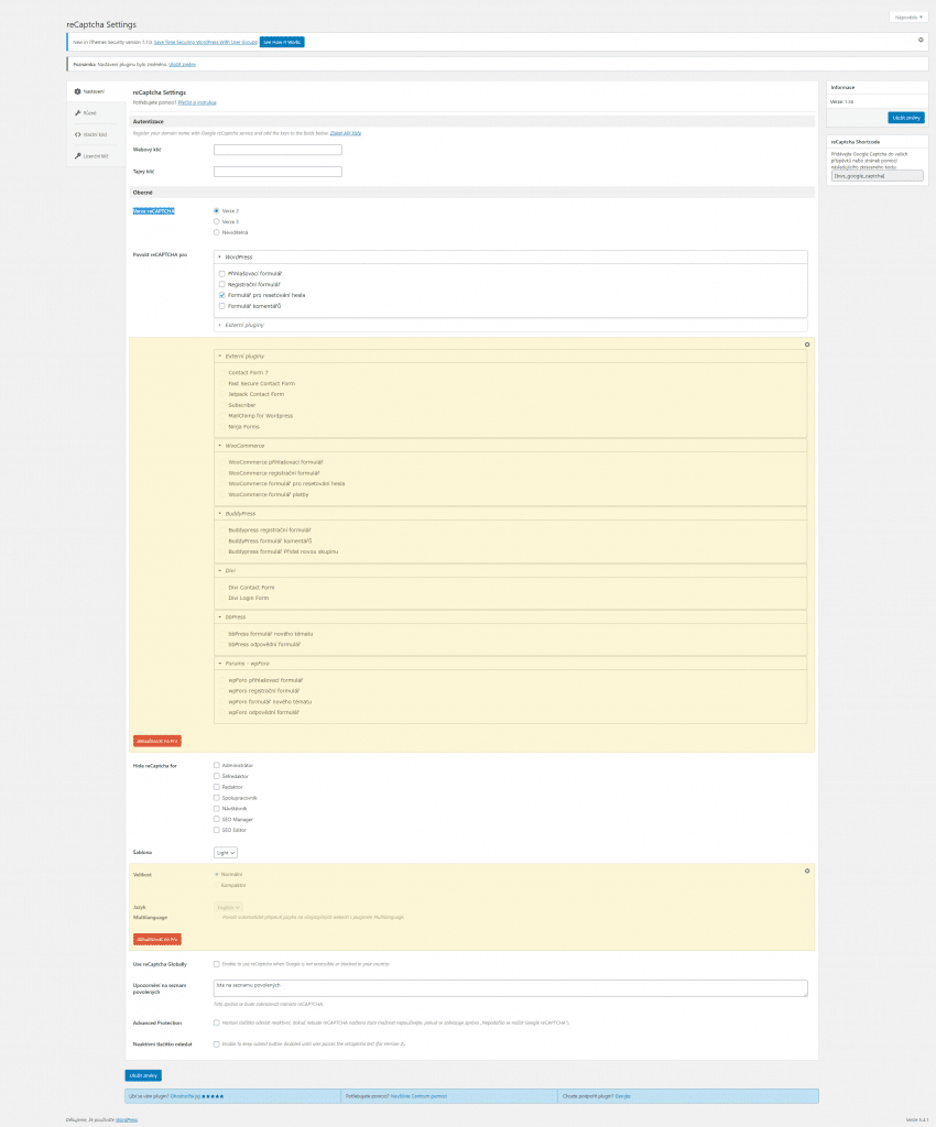 Nastavení pluginu reCaptcha by BestWebSoft