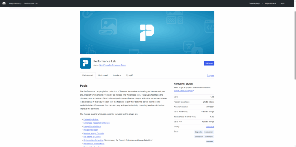 Detail pluginu v oficiálním katalogu