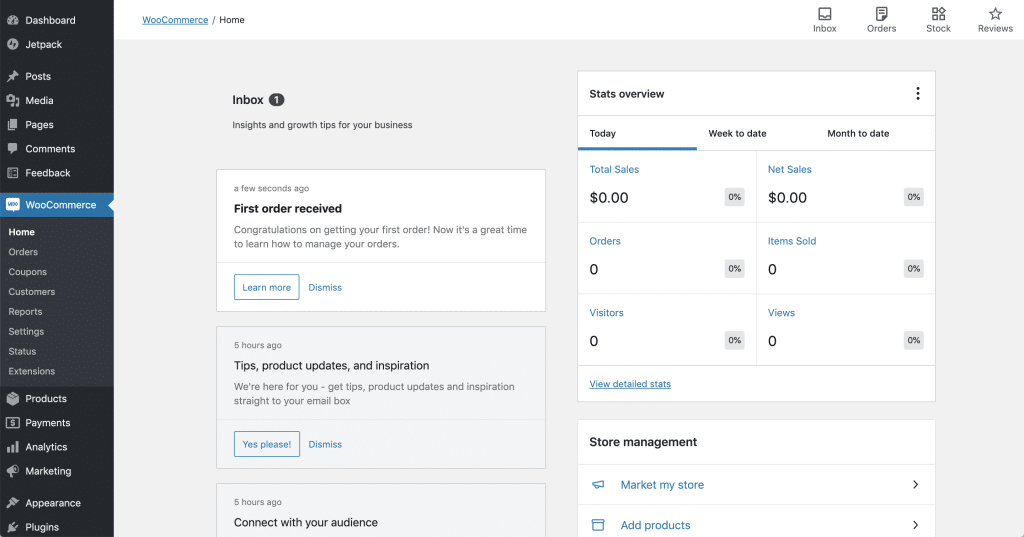 WooCommerce domácí obrazovka