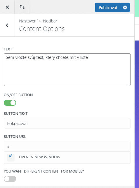 Content Options - nastavení obsahu