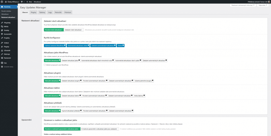 Easy Updates Manager - Nastavení