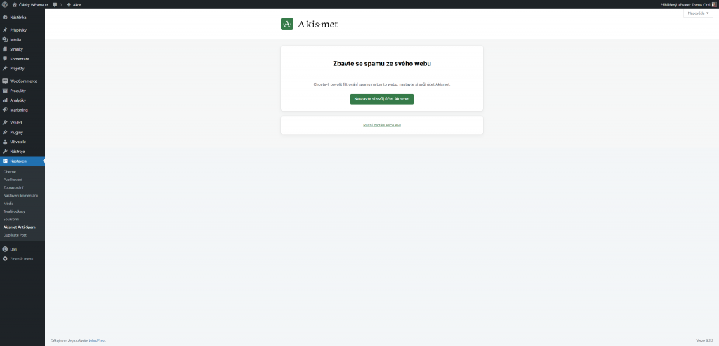 Akismet - Nastavení účtu