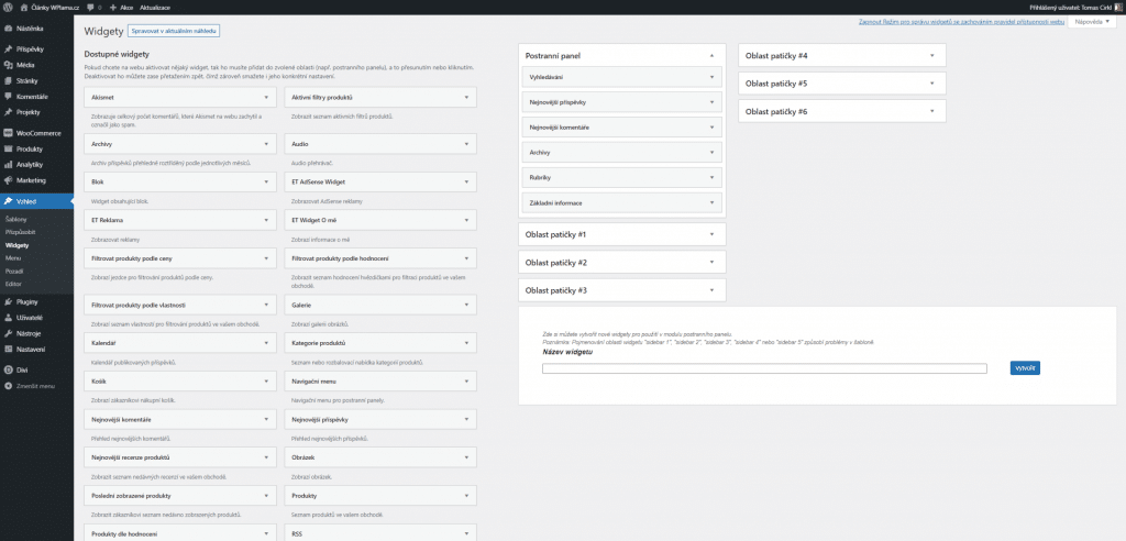 Klasické widgety ve WordPress