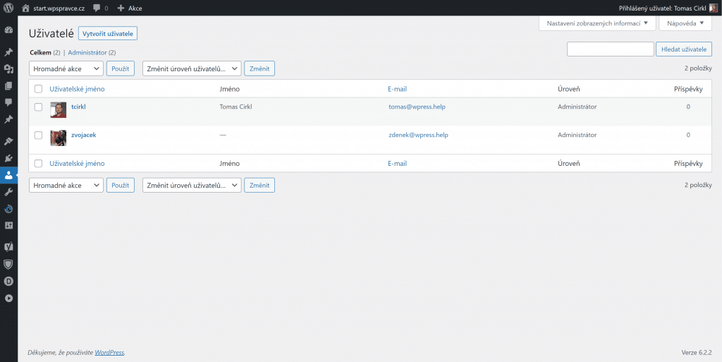 WordPress uživatelé