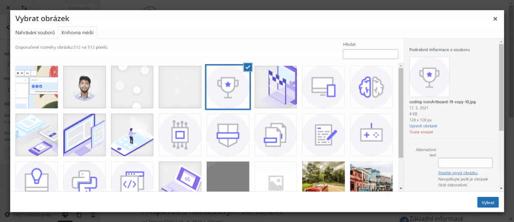 Výběr favicony ve WordPress