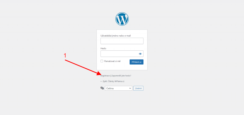 Registrace na přihlašovací stránce