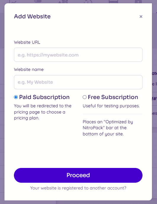 Nitropack přidání webu