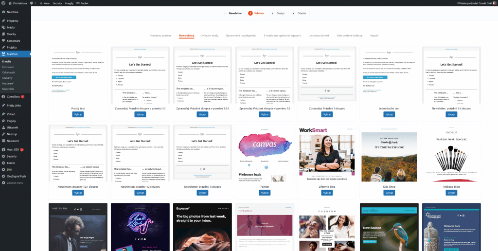MailPoet výběr e-mailové šablony