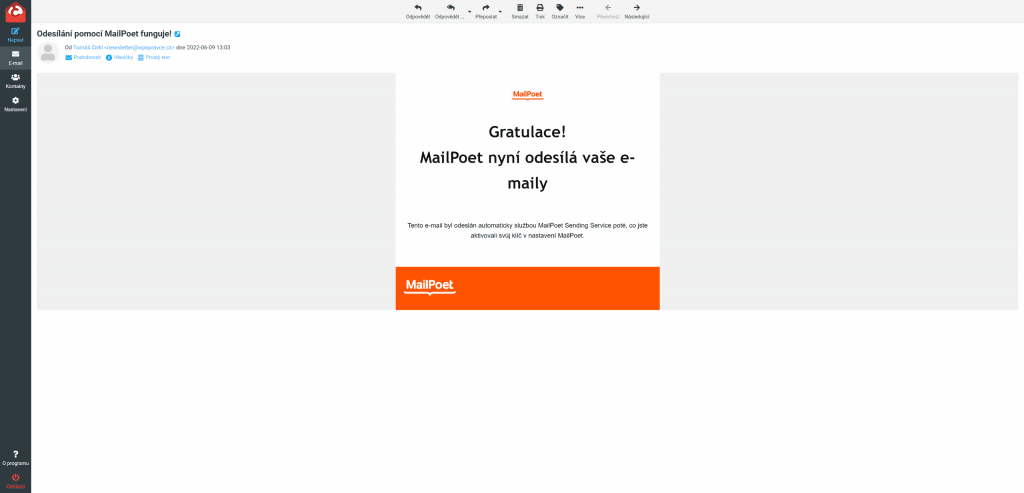 Ověřovací e-mail MailPoet