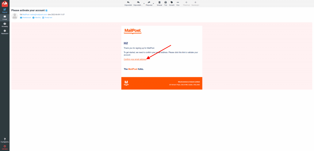 Potvrzovací e-mail MailPoet