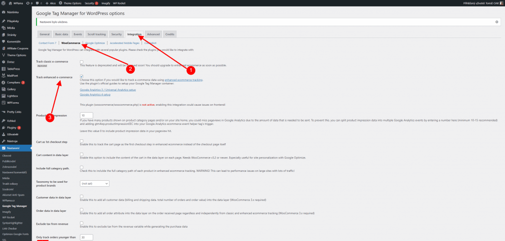 Google Tag Manager a WooCommerce nastavení pluginu