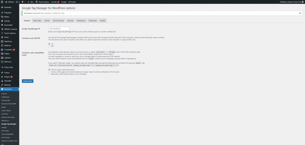 Nastavení Google Tag Manager WordPress pluginu