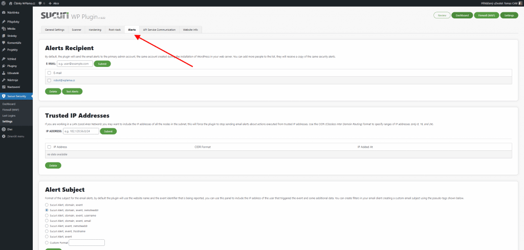 Sucuri Security - Nastavení upozornění