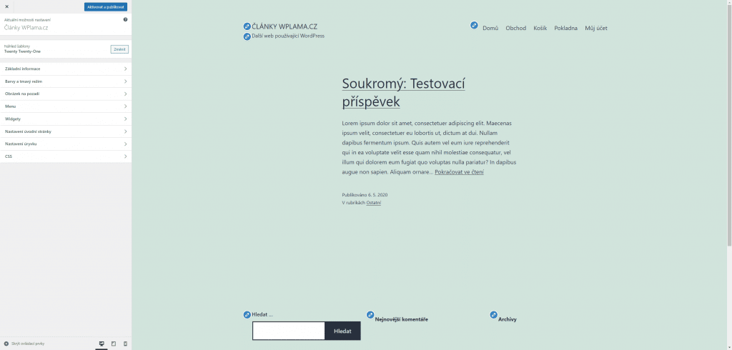 WordPress aktuální náhled šablony