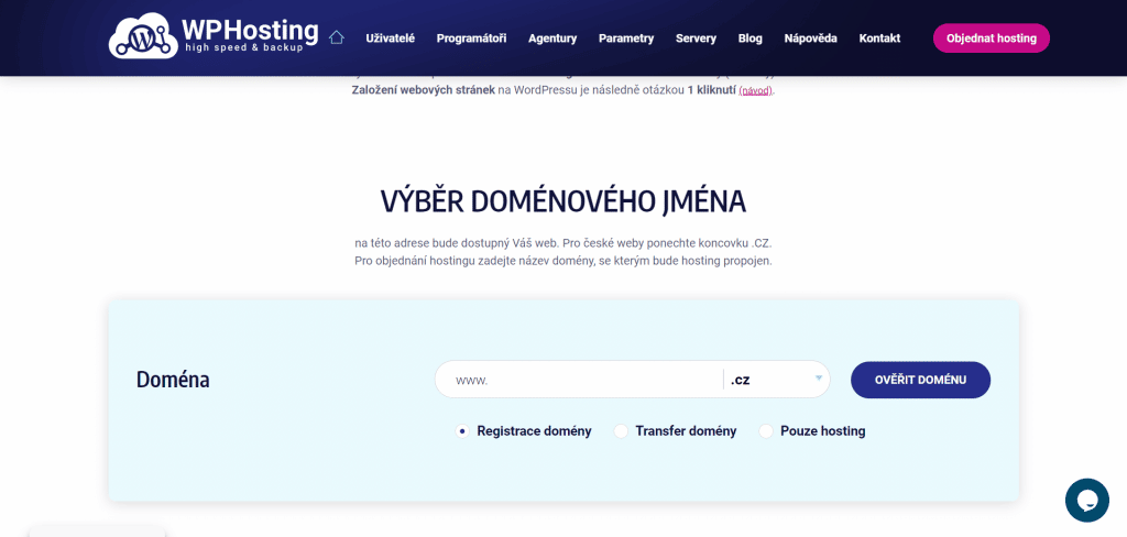 WP Hosting - registrace domény