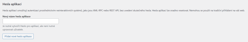 WordPress nastavení profilu - Hesla aplikací