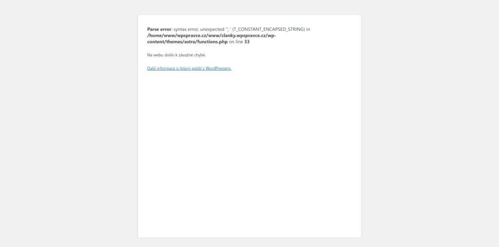 WordPress - chyba syntaxe