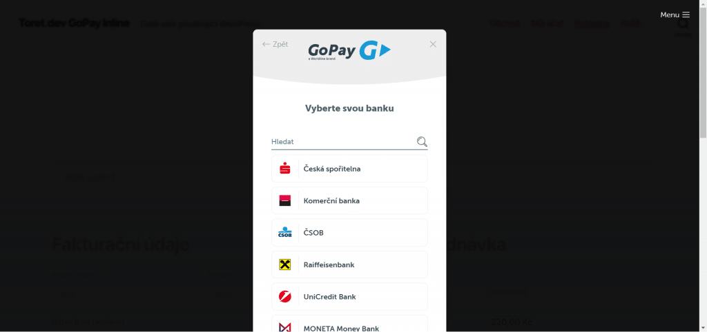 GoPay rychlé bankovní převody