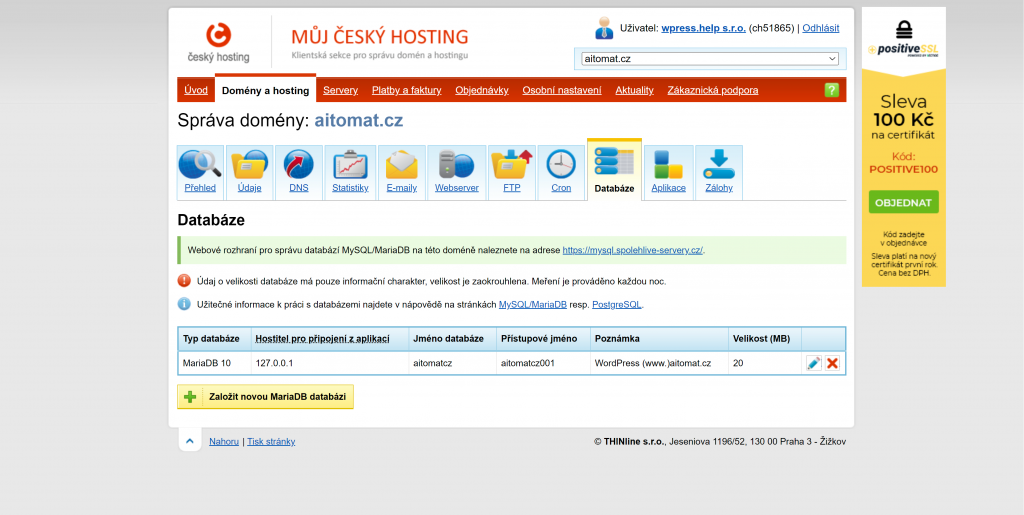 Správa DB u Český hosting