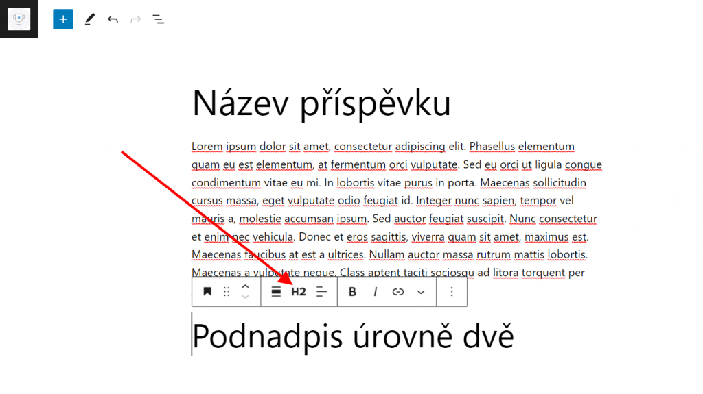 Změna nadpisu v Gutenberg