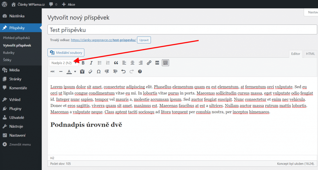 Změna nadpisu v klasickém WordPress editoru