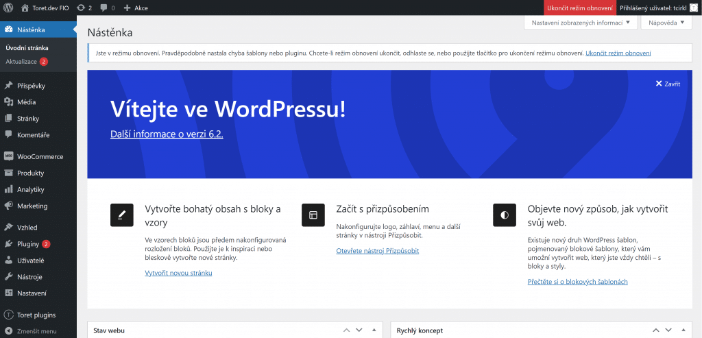 WordPress režim obnovení