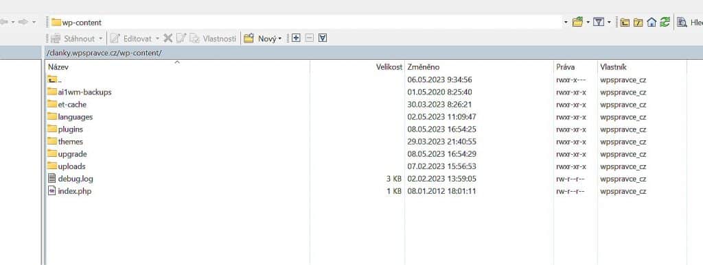 WordPress složka wp-content