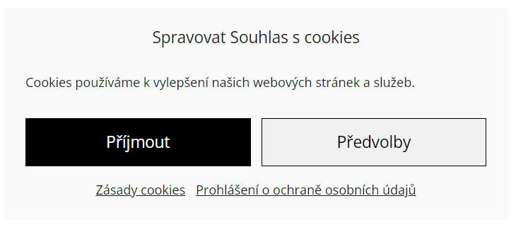 Cookies banner bez tlačítko Odmítnout