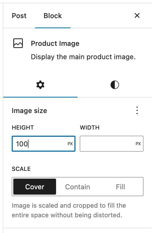 Nastavení velikosti obrázku přidáno do bloku Obrázek produktu