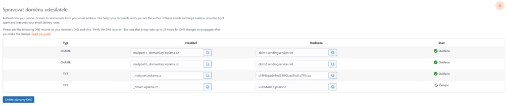 DNS pro MailPoet