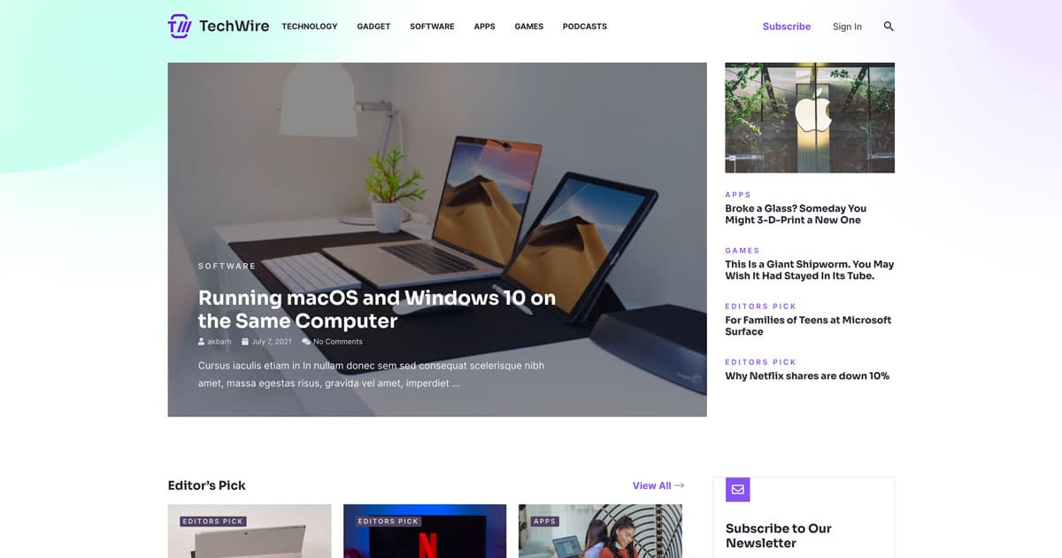 Náhled designu Tech News