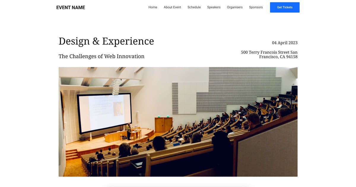 Náhled designu Event Landing Page