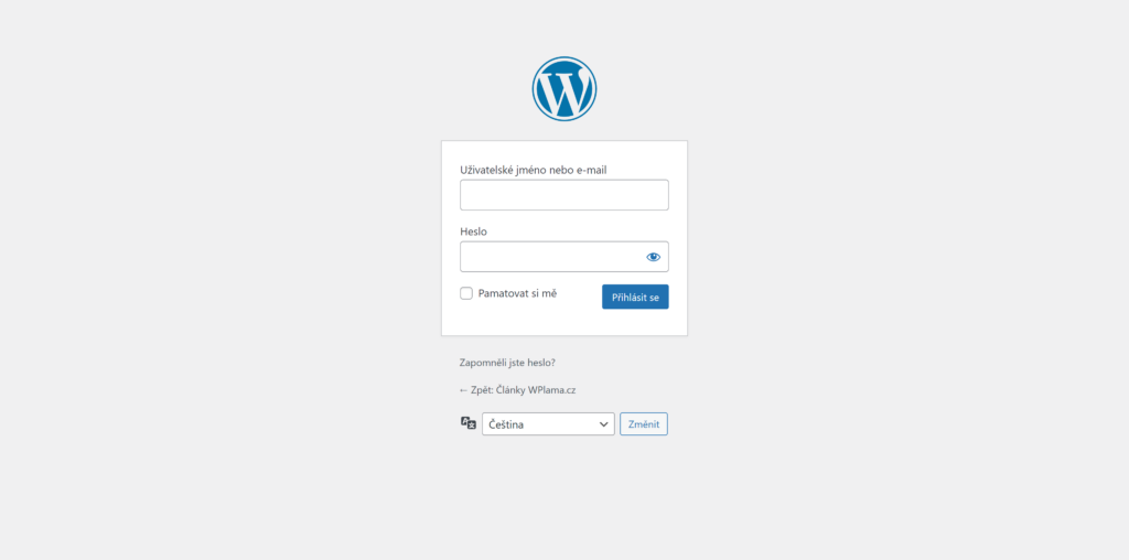 WordPress přihlašovací formulář