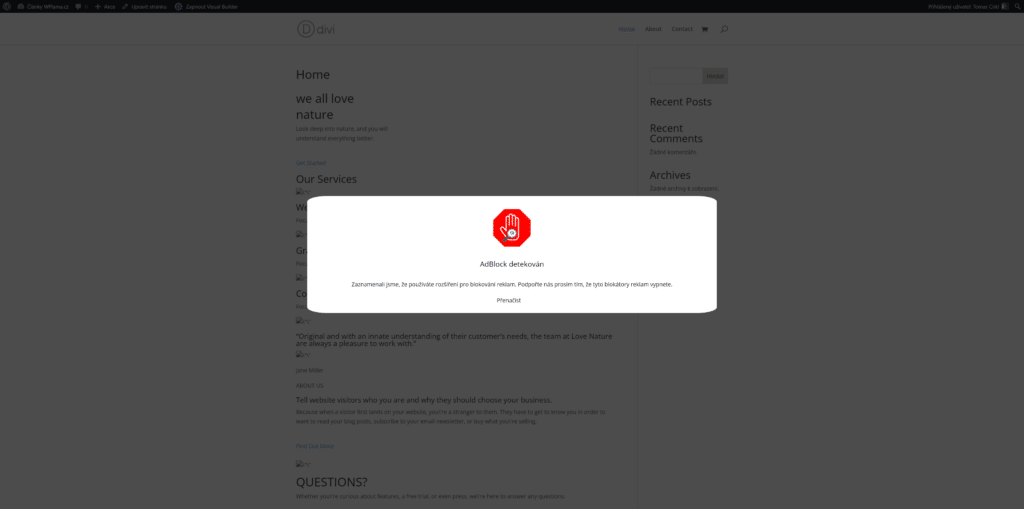WordPress adblock detekován