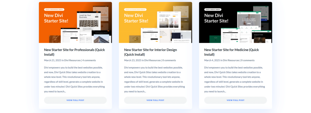 Divi Starter Sites šablony