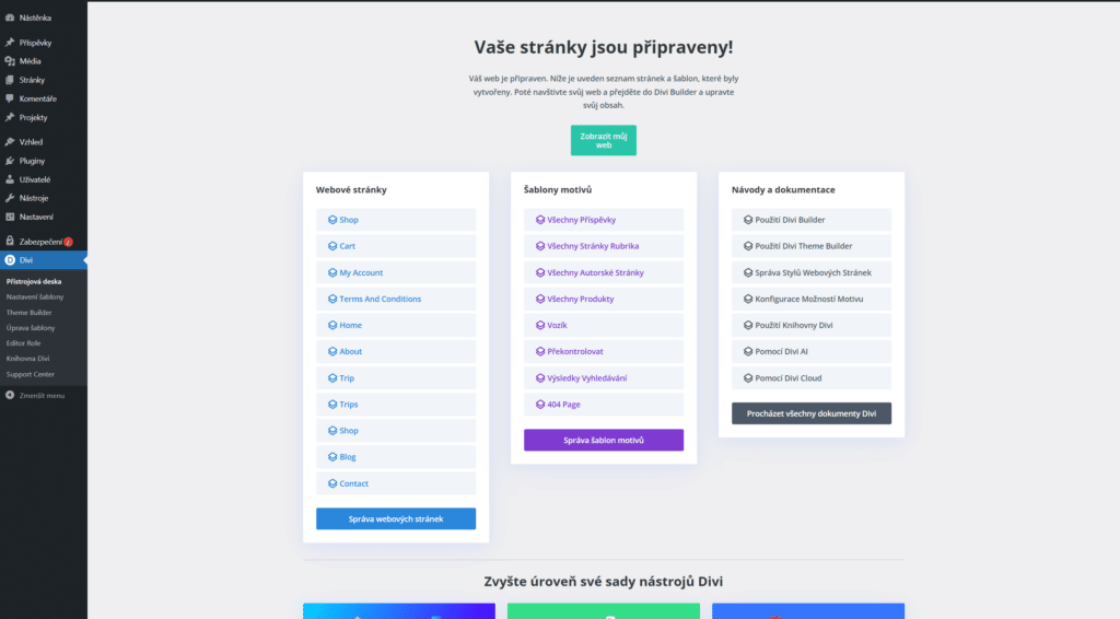 Tvorba stránek s Divi Starter Sites