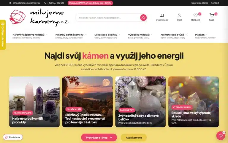 Úvodní stránka webu milujemekameny.cz