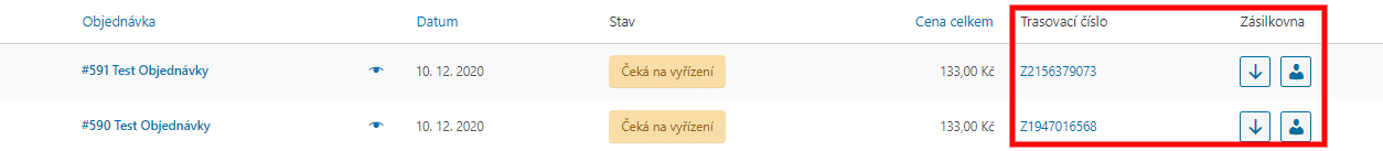 Toret Zásilkovna v přehledu objednávek